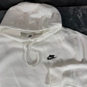 Nike Sportswear Club Fleece Pullover Hoodie Men's L White, Black Logo NEW